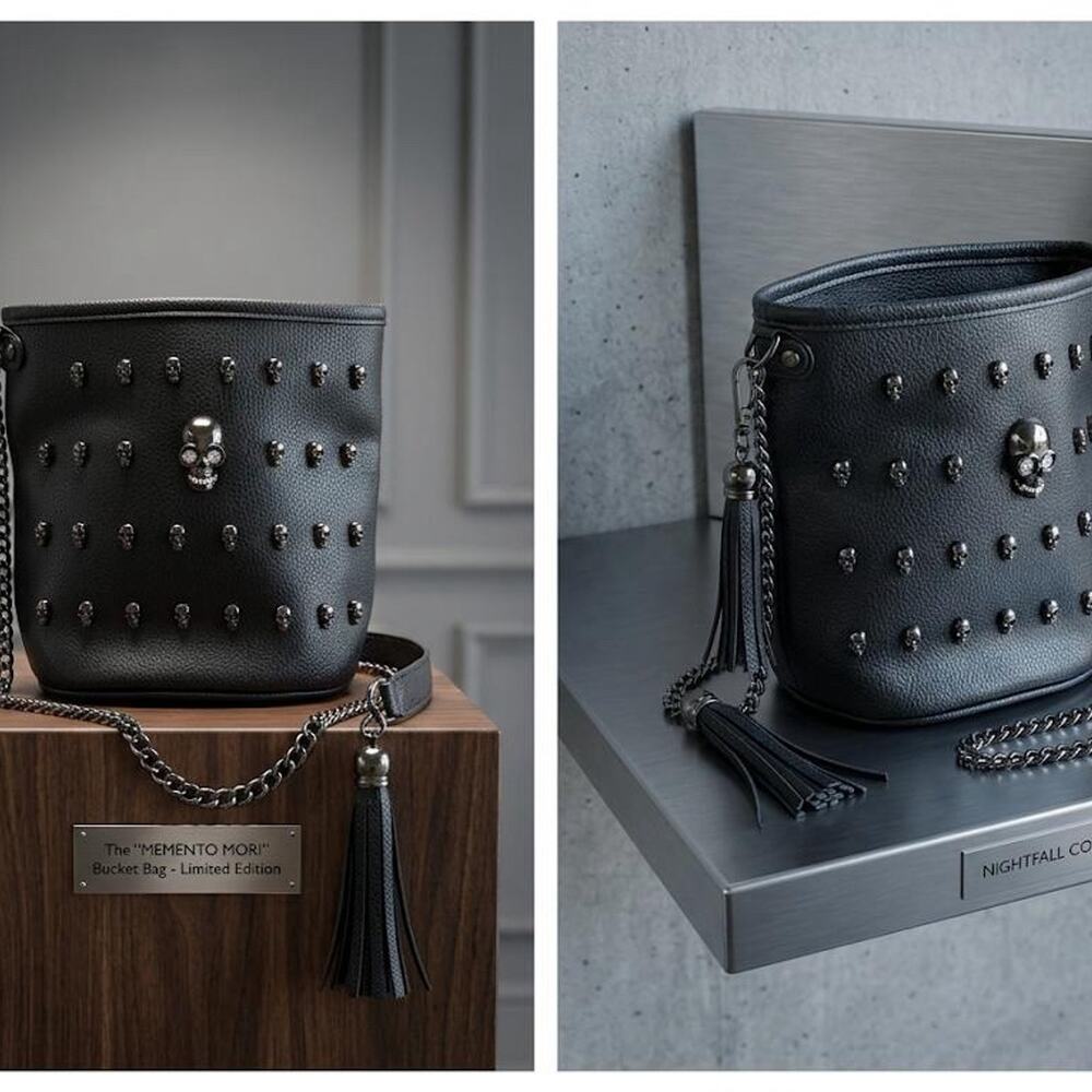 Black Skull Stud Bucket Bag Goth Punk Crossbody - Picture 2 of 5